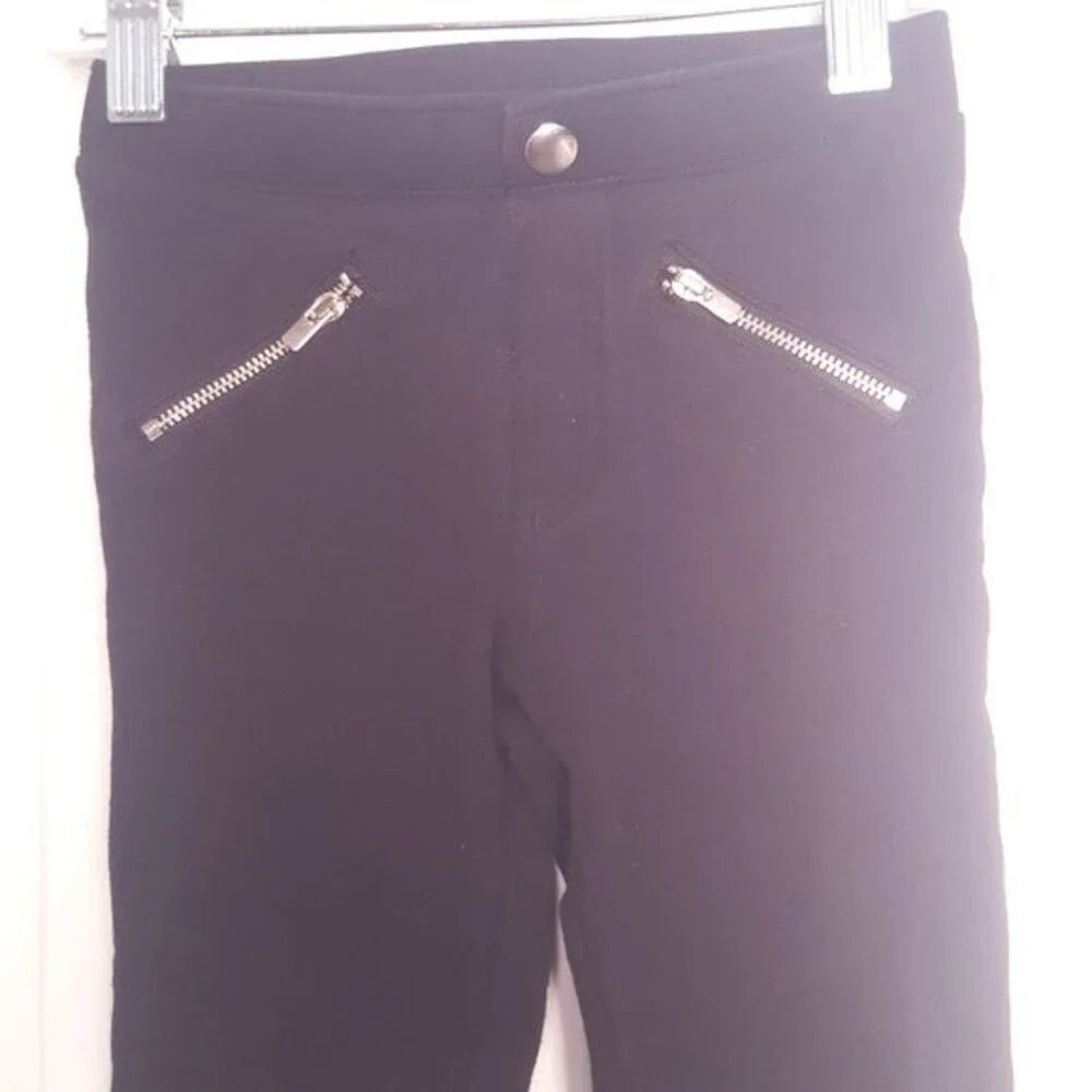 H&M Black Leggings with Faux Leather Panel Knees and Zippers